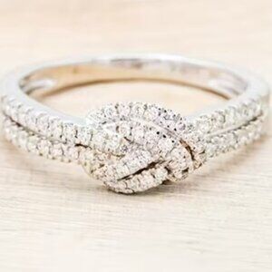 14k White Gold Plated & Lab Created Cubic Zirconia Love Knot Design Ring